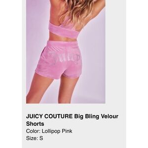 Juicy couture velour shorts in shade lollipop pink